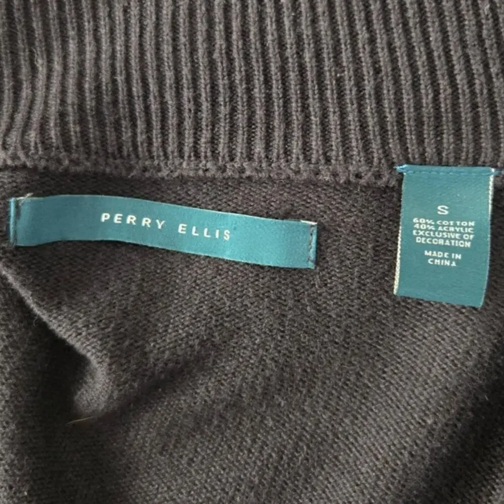 Perry Ellis Men’s Utility Cardigan Military‑Style Patches Mock Neck Size Small